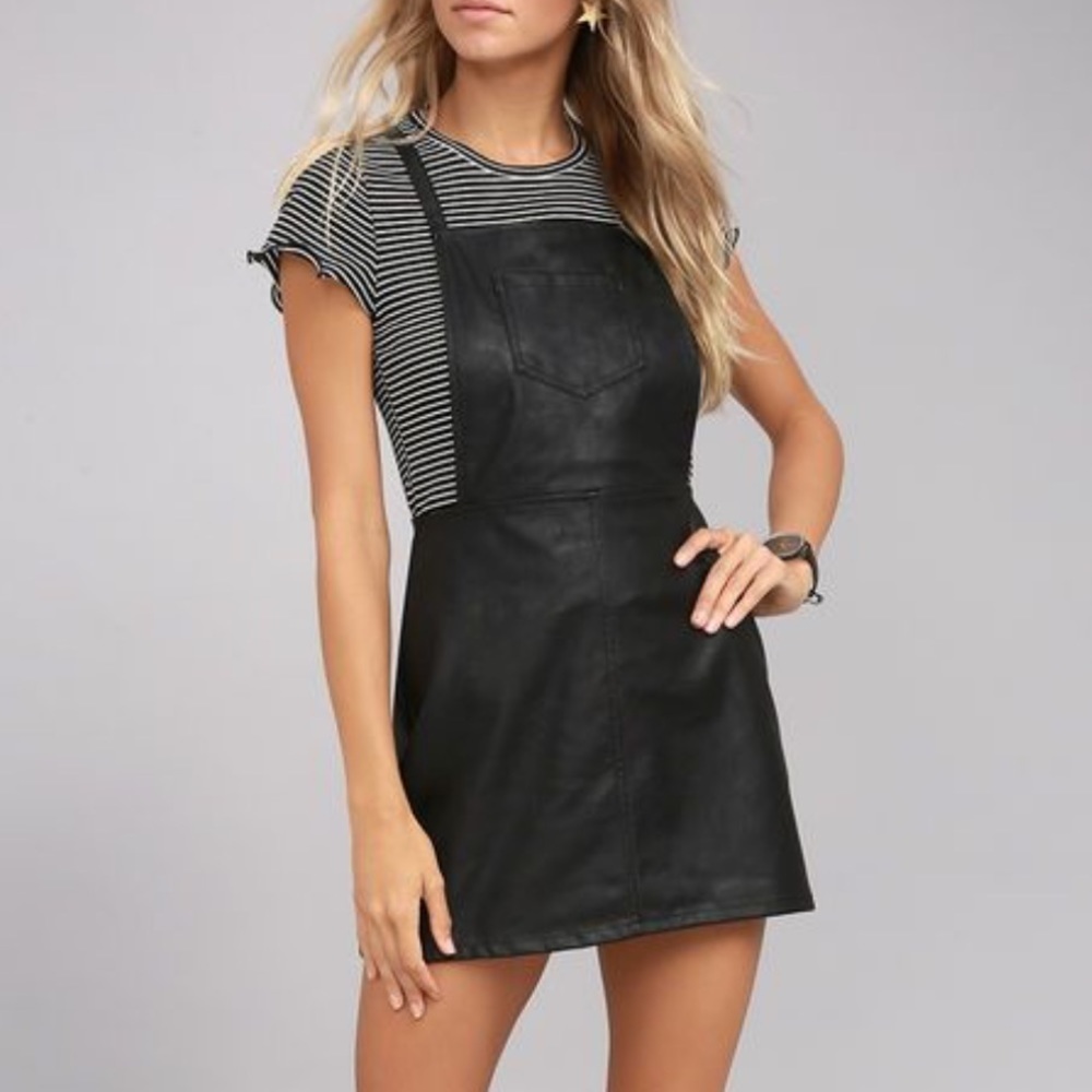 Jack By BB Dakota Black Vegan Leather Overall Dress Sz Small